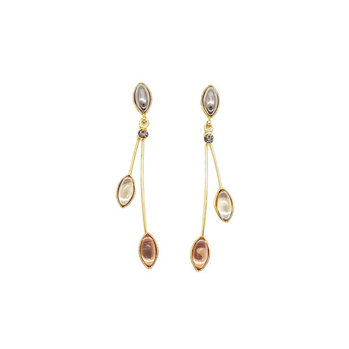 E311G-ZH Earrings - Post, 3 leaves, crystal