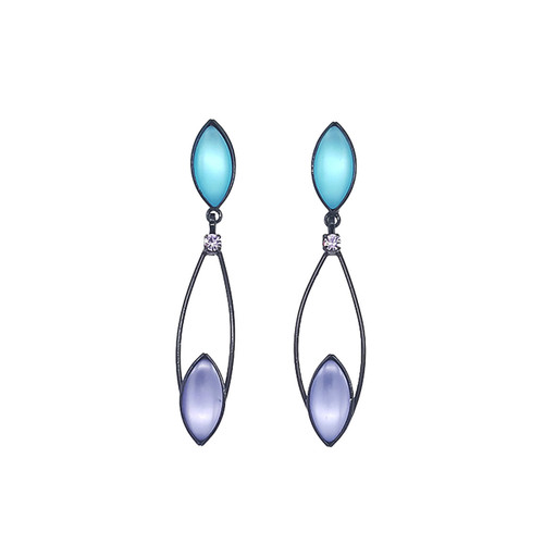 E103B-ME Earrings - Post, 2 Leaves, crystal