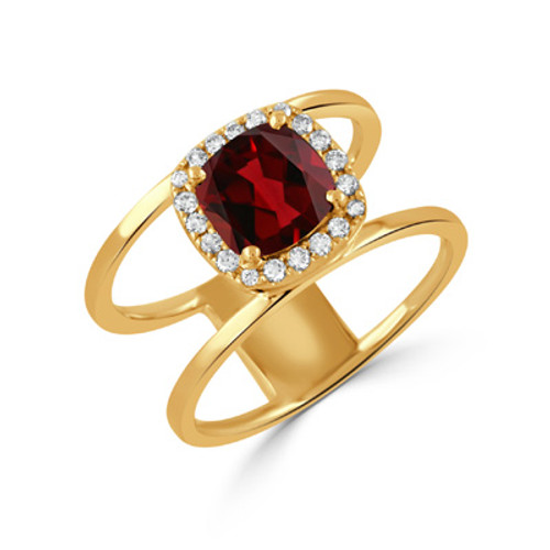 18k Yellow Gold Garnet and Diamond dual band ring