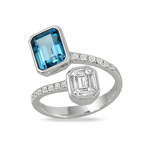 R9175LBT-1 18K Gold Diamond London Blue Topaz Ring DO-O