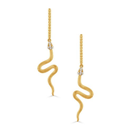 E10437-3 18K Gold Diamond Snake Earrings