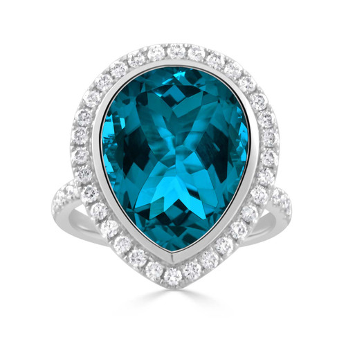 18K Gold Diamond London Blue Topaz Ring - R11229LBT