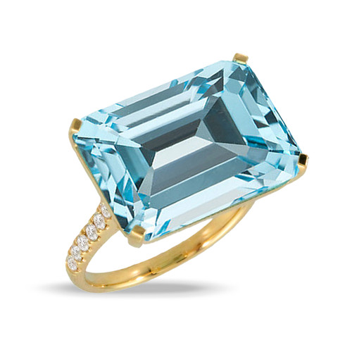 R10296BT-Y 18K Gold Diamond Blue Topaz Ring