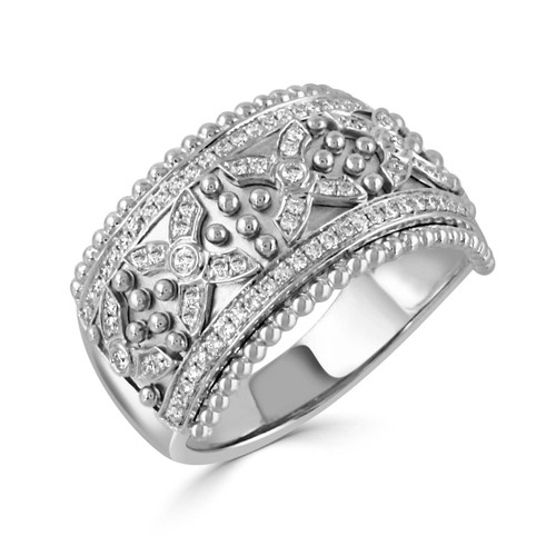 R10426-W 18K White Gold Diamond Byzantine Ring