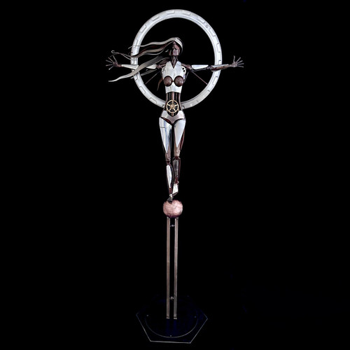 large metal sculpture of a woman