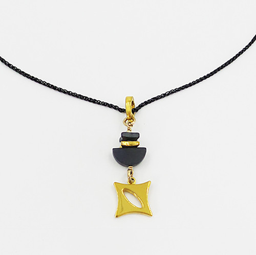 Oxidized Fine Silver Pendant with Vermeil Square Link Oxidized Fine Silver Pendant with Vermeil Square Link