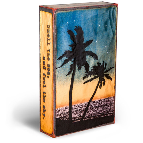 small wall or desk art with silhouette of two palm trees. Left side view. small wall or desk art with silhouette of two palm trees. Left side view.