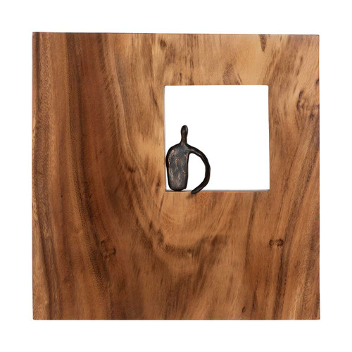 square wood tile with cutout and metal man square wood tile with cutout and metal man