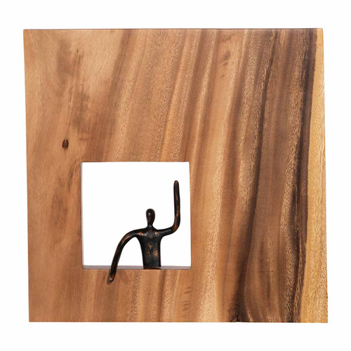 square wood tile with small metal man square wood tile with small metal man