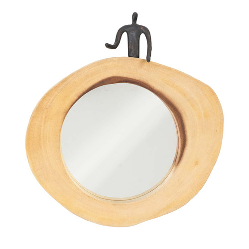 small wood mirror with half metal man on top small wood mirror with half metal man on top