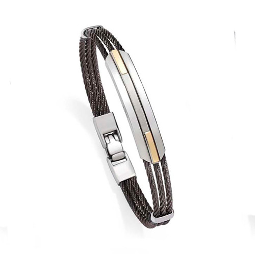 Salvatore Bersani Triple Cable Steel and Blue Cuff with Gold