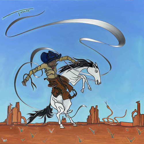 man on horse and rattlesnake oil painting man on horse and rattlesnake oil painting