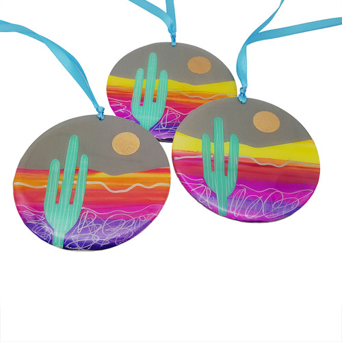desert sunset round ornaments desert sunset round ornaments