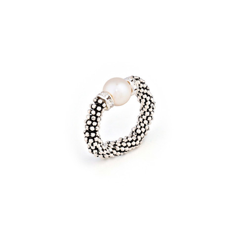 Single White Pearl Crystal Stretchable Ring