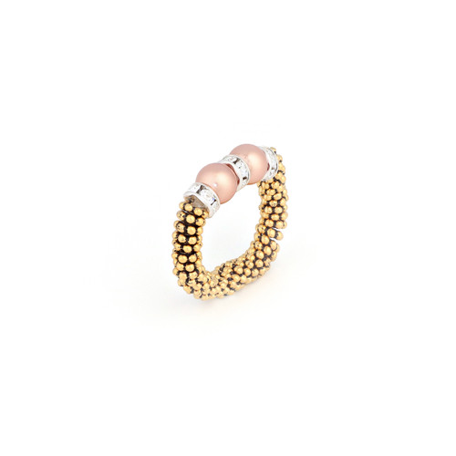 Double Rose Gold Pearl Crystal Stretchable Ring