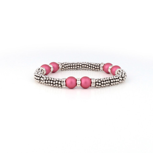 Three-Way Raspberry Round Crystal Stretchable Bracelet