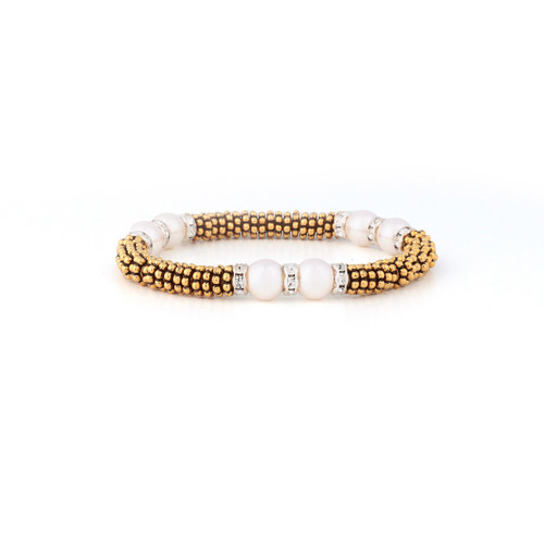 Three-Way White Pearl Crystal Stretchable Bracelet