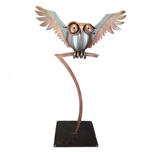 large guardian owl  on branch metal sculpture