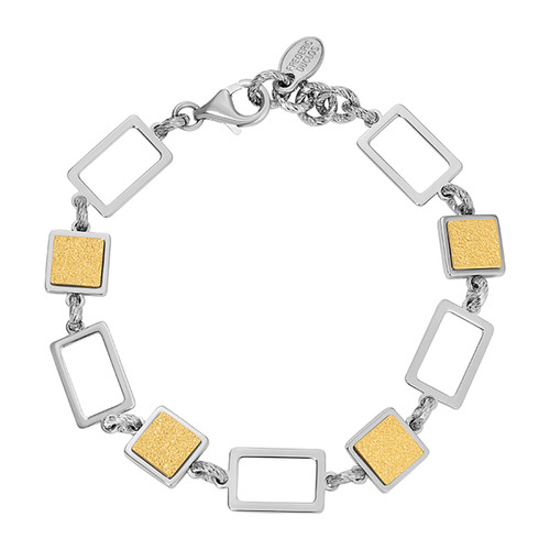 Sterling Silver and Yellow Gold Plated Applique Square Bracelet