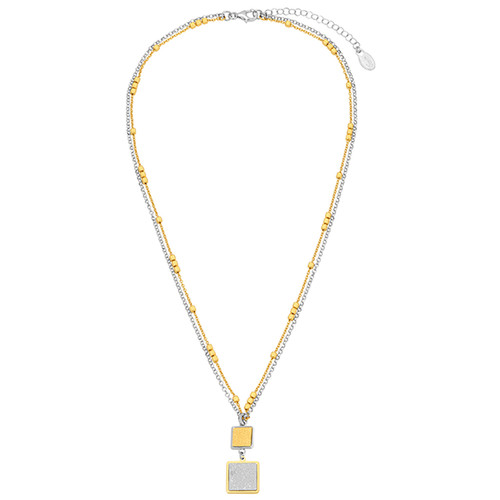 Sterling Silver and Yellow Gold Plated Applique Sparkling Square Necklace