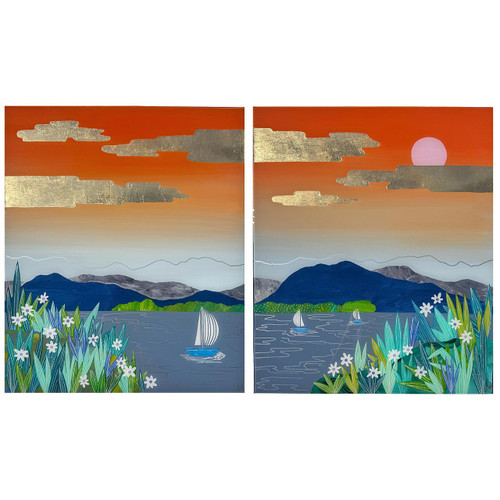 Where Flowers Meet the Sea Collage Diptych