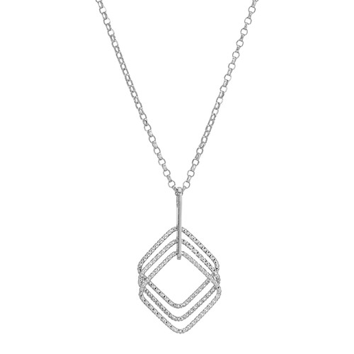 Rhodium Plated Sterling Silver Triple Square Sparkle Necklace