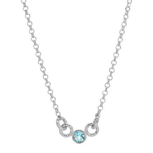 Rhodium Plated Sterling Silver and Blue Topaz Solo Necklace