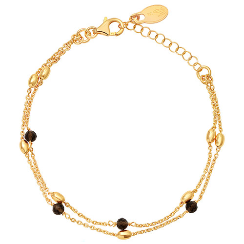 Gold and smoky quartz double-strand chain bracelet by Frederic Duclos
