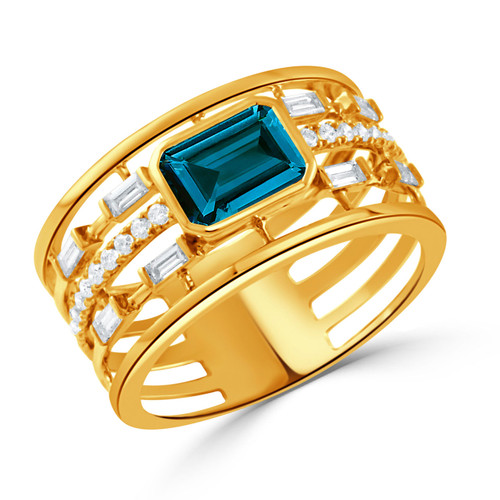 Yellow gold ring with diamonds and London blue topaz by Doves