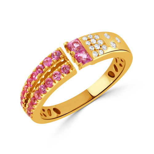 Yellow gold ring with diamonds and pink sapphires by Doves