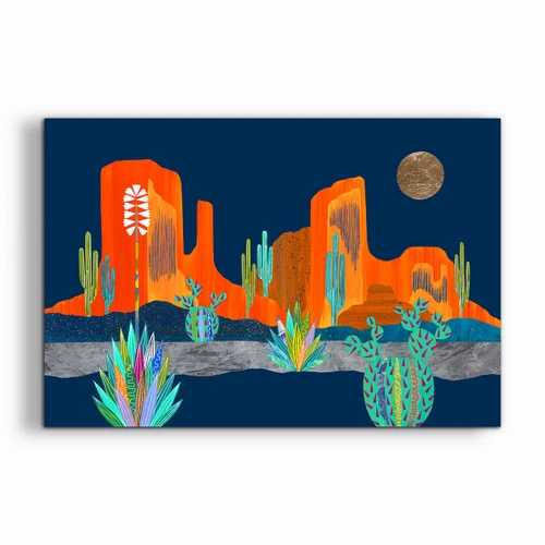 Silent Horizons desert landscape collage by Lana Nguyen on the wall