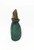 Side view of blown glass cairn sculpture by Melanie Leppla with four glass stones stacked on top of a teal base.