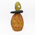 Blown glass cairn sculpture by Melanie Leppla with two glass stones, the top one with a hole, on a speckled amber base