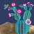 Purple flowering prickly pear collage with hummingbird by Lana Nguyen