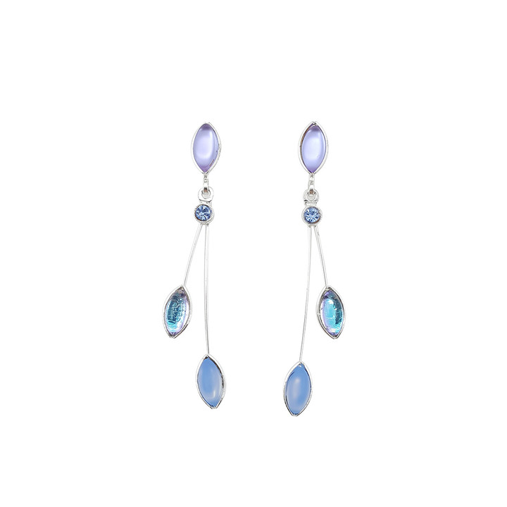 E311S-ZL Earrings - Post, 3 leaves, crystal