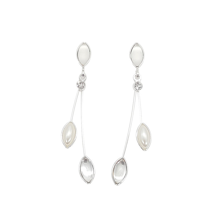 E311S-PW Earrings - Post, 3 leaves, crystal