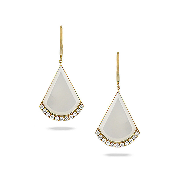 18K Gold, Diamond, and Pearl Fan Earrings