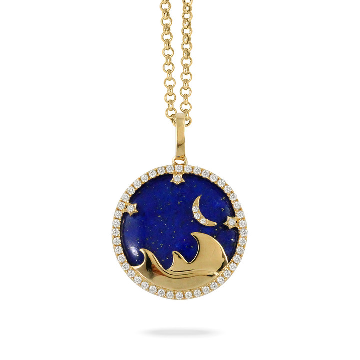 waves circle lapiz and gold pendant waves circle lapiz and gold pendant