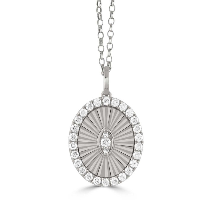 18K White Gold Diamond Oval Helios Pendant