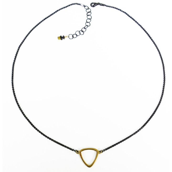 Oxidized Sterling Silver Necklace with Triangular Vermeil Link Oxidized Sterling Silver Necklace with Triangular Vermeil Link