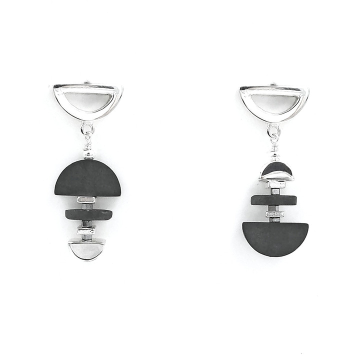 Sterling and Oxidized Sterling Silver Semi-Circular Post Earrings Sterling and Oxidized Sterling Silver Semi-Circular Post Earrings