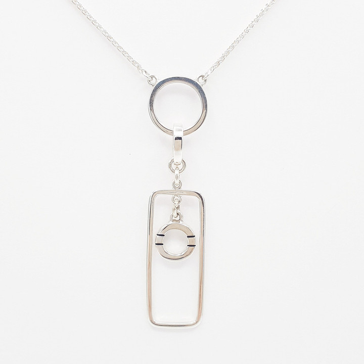 Silver Necklace with Detachable Rectangular Pendant