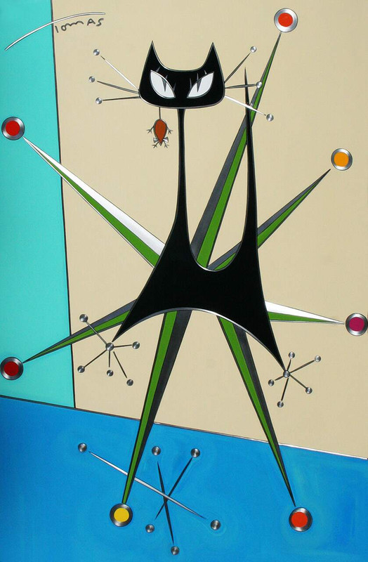 An abstract black cat holding a mouse An abstract black cat holding a mouse