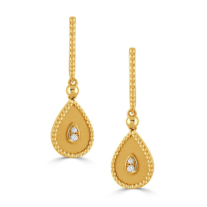 Gold Teardrop Dangle Earrings with Diamonds