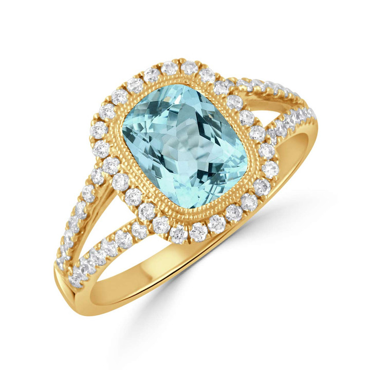 Yellow Gold Ring with Large Blue Topaz and Diamonds