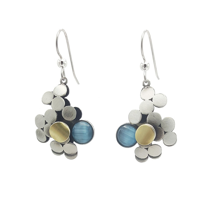 abstract dangle hook earrings with aqua gemstone