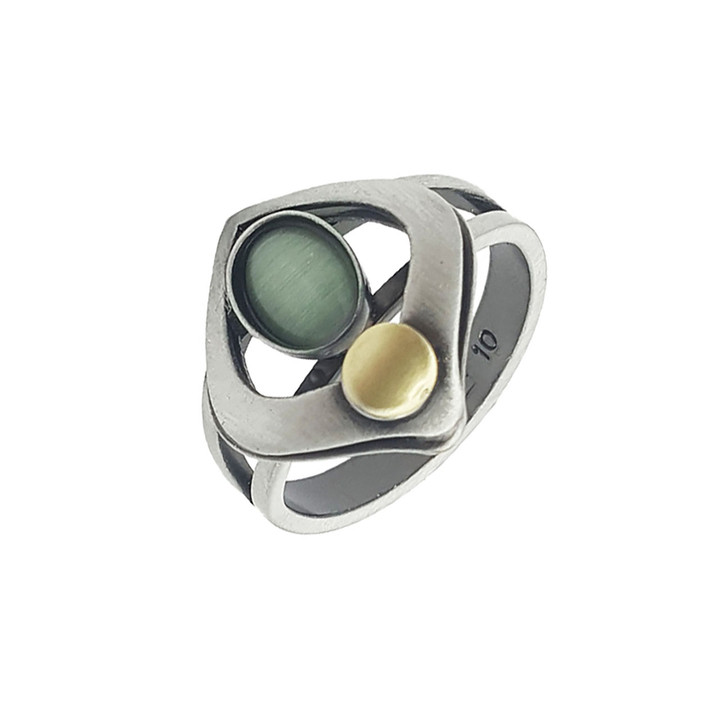 abstract ring with green gemstone