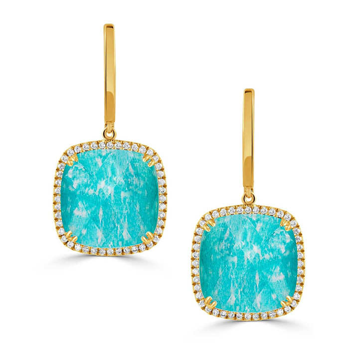 green amazonite gemstone square gold earrings
