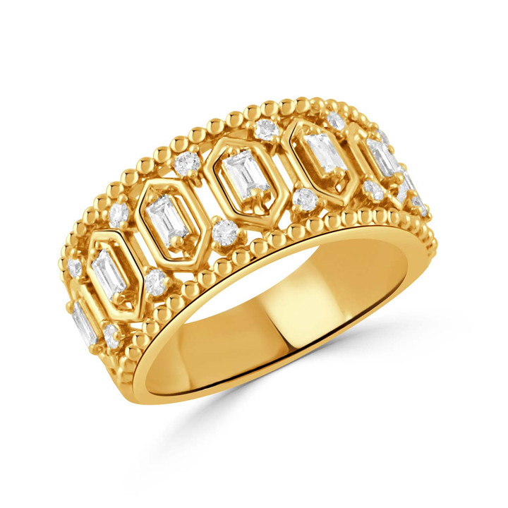 wide gold ring with diamonds