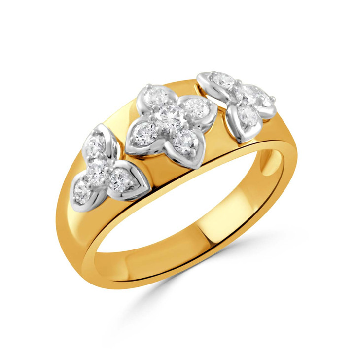 gold ring with floral shaped diamonds